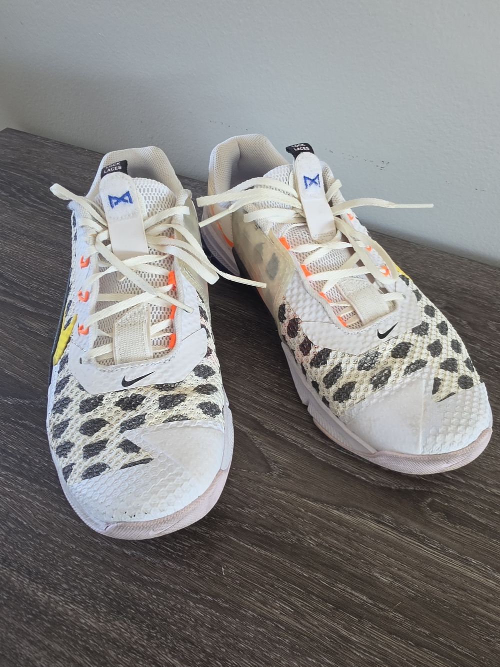 Nike MetCon White Leopard-Print Sneakers with Neon Accents